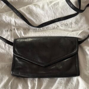 Solid leather Black Crossbody Bag/clutch/wallet